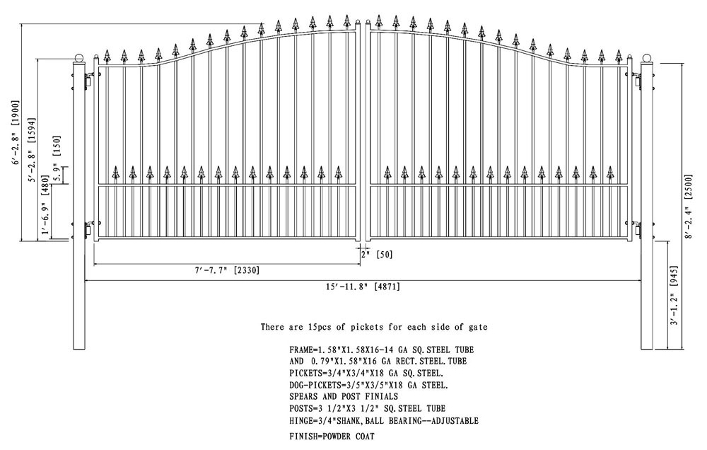 ALEKO DG16MUND-AP Steel Dual Swing Driveway Gate - MUNICH Style - 16 x 6 Feet